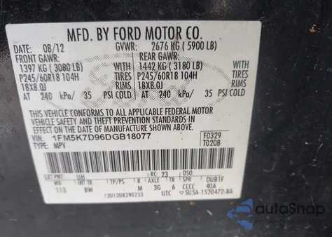 2013 Ford Explorer Xlt from USA, damaged, VIN 1FM5K7D96DGB18077